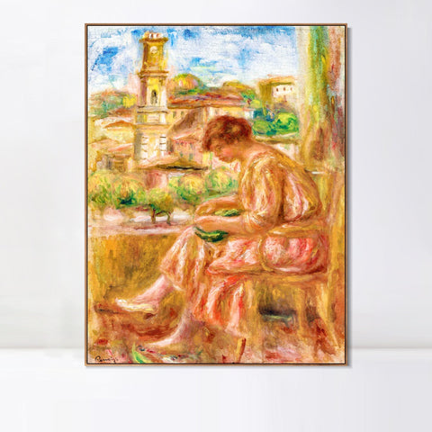 INVIN ART Framed Canvas FEMME À LA FENÊTRE AVEC SUR LE VIEUX NICE by Pierre Auguste Renoir Wall Art Living Room Home Office Decorations
