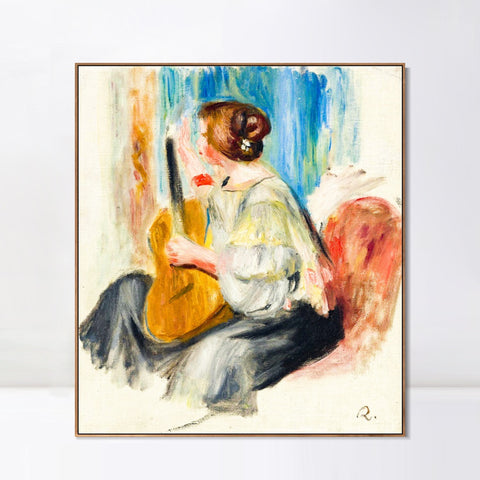 INVIN ART Framed Canvas FEMME A LA GUITARE by Pierre Auguste Renoir Wall Art Living Room Home Office Decorations
