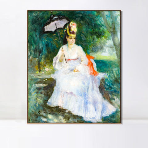INVIN ART Framed Canvas FEMME À L'OMBRELLE ASSISE DANS LE JARDIN by Pierre Auguste Renoir Wall Art Living Room Home Office Decorations