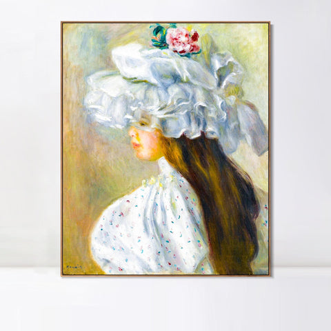 INVIN ART Framed Canvas FEMME AU CHAPEAU BLANC by Pierre Auguste Renoir Wall Art Living Room Home Office Decorations
