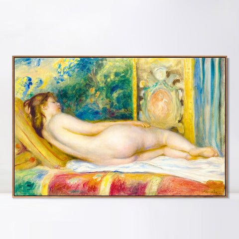 INVIN ART Framed Canvas FEMME NUE AU CANAPÉ by Pierre Auguste Renoir Wall Art Living Room Home Office Decorations