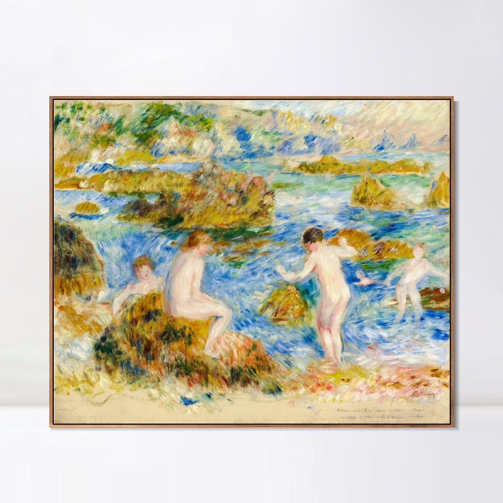 INVIN ART Framed Canvas GARCONS NUS DANS LES ROCHERS A GUERNSEY by Pierre Auguste Renoir Wall Art Living Room Home Office Decorations