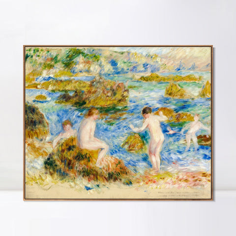 INVIN ART Framed Canvas GARCONS NUS DANS LES ROCHERS A GUERNSEY by Pierre Auguste Renoir Wall Art Living Room Home Office Decorations