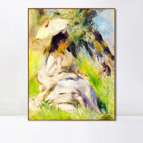INVIN ART Framed Canvas JEUNE FEMME A L'OMBRELLE by Pierre Auguste Renoir Wall Art Living Room Home Office Decorations