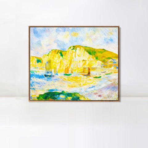 INVIN ART Framed Canvas Sea and Cliffs by Pierre Auguste Renoir Wall Art Living Room Home Office Decorations
