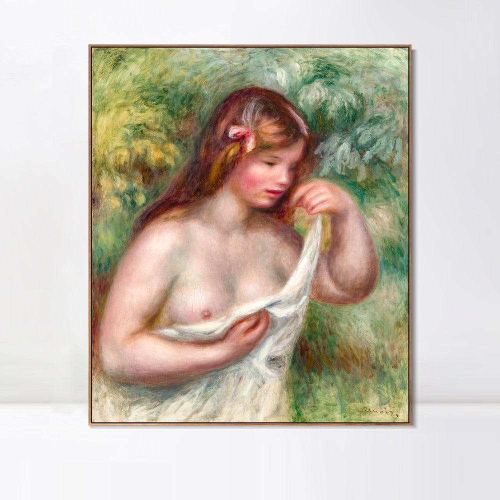 INVIN ART Framed Canvas JEUNE FEMME ARRANGEANT SA CHEMISE by Pierre Auguste Renoir Wall Art Living Room Home Office Decorations