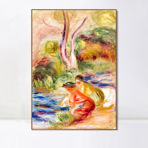 INVIN ART Framed Canvas LES LAVEUSES by Pierre Auguste Renoir Wall Art Living Room Home Office Decorations