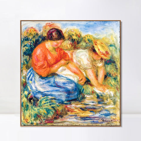 INVIN ART Framed Canvas LES PETITES LAVEUSES À CAGNES by Pierre Auguste Renoir Wall Art Living Room Home Office Decorations