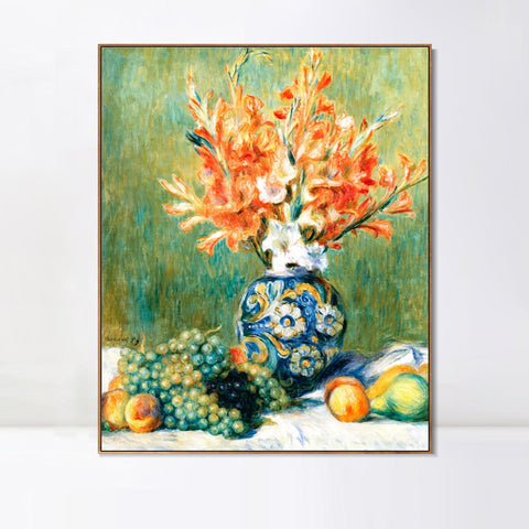 INVIN ART Framed Canvas NATURE MORTE, FLEURS ET FRUITS by Pierre Auguste Renoir Wall Art Living Room Home Office Decorations