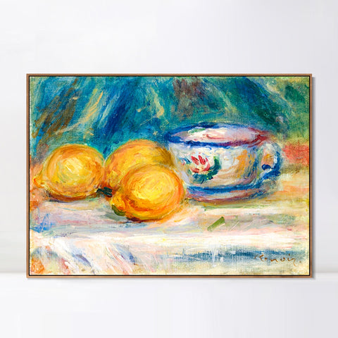 INVIN ART Framed Canvas Nature morte, trois citrons et une tasse by Pierre Auguste Renoir Wall Art Living Room Home Office Decorations