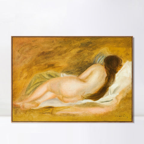 INVIN ART Framed Canvas NU COUCHÉ, VU DE DOS, SUR FOND OCRE by Pierre Auguste Renoir Wall Art Living Room Home Office Decorations
