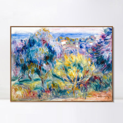 INVIN ART Framed Canvas PAYSAGE AVEC VUE SUR LA MER by Pierre Auguste Renoir Wall Art Living Room Home Office Decorations