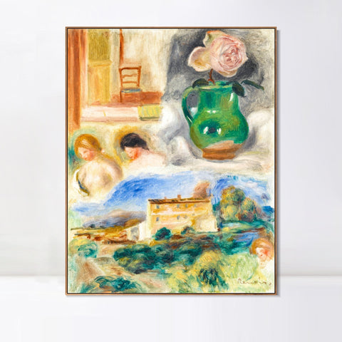 INVIN ART Framed Canvas PAYSAGE ET TÊTES DE FEMMES by Pierre Auguste Renoir Wall Art Living Room Home Office Decorations