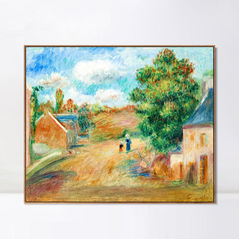INVIN ART Framed Canvas PAYSAGE, ENTRÉE DE VILLAGE AVEC FEMME ET ENFANT by Pierre Auguste Renoir Wall Art Living Room Home Office Decorations