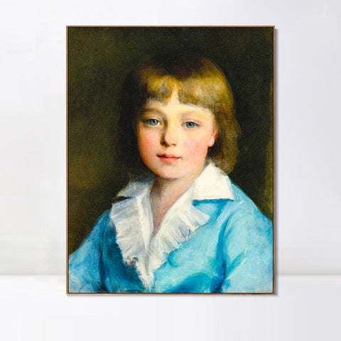 INVIN ART Framed Canvas PORTRAIT OF A BOY IN BLUE by Pierre Auguste Renoir Wall Art Living Room Home Office Decorations