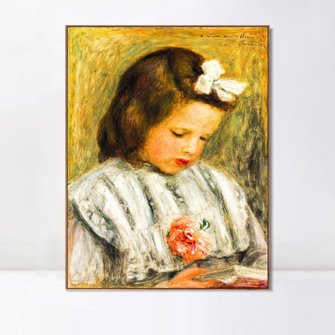 INVIN ART Framed Canvas TÊTE DE FILLETTE by Pierre Auguste Renoir Wall Art Living Room Home Office Decorations