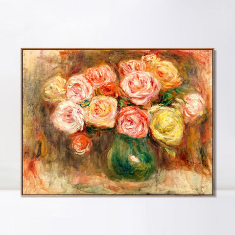 INVIN ART Framed Canvas VASE DE FLEURS 2 by Pierre Auguste Renoir Wall Art Living Room Home Office Decorations