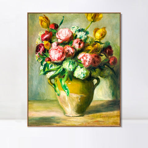 INVIN ART Framed Canvas VASE DE PIVOINES by Pierre Auguste Renoir Wall Art Living Room Home Office Decorations