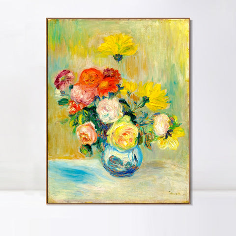 INVIN ART Framed Canvas VASE DE ROSES ET DAHLIAS by Pierre Auguste Renoir Wall Art Living Room Home Office Decorations