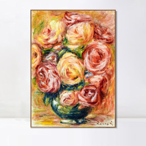 INVIN ART Framed Canvas VASE DE ROSES by Pierre Auguste Renoir Wall Art Living Room Home Office Decorations