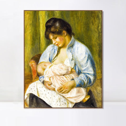 INVIN ART Framed Canvas A Woman Nursing a Child by Pierre Auguste Renoir Wall Art Living Room Home Office Decorations