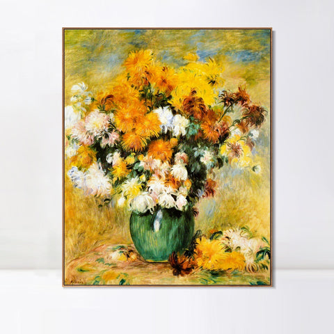 INVIN ART Framed Canvas Bouquet_de_Chrysanthèmes by Pierre Auguste Renoir Wall Art Living Room Home Office Decorations