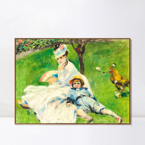 INVIN ART Framed Canvas Madame Monet and Her Son by Pierre Auguste Renoir Wall Art Living Room Home Office Decorations