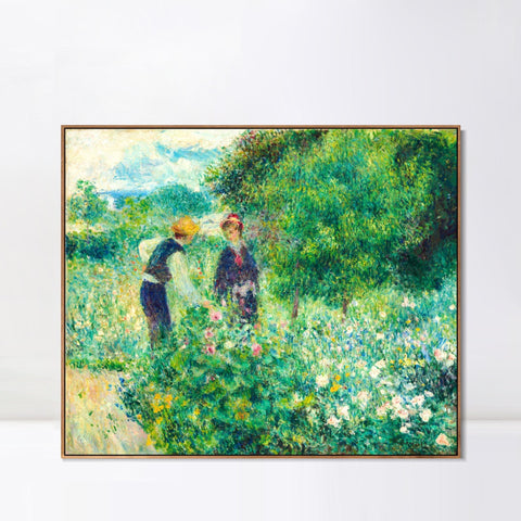 INVIN ART Framed Canvas Picking Flowers by Pierre Auguste Renoir Wall Art Living Room Home Office Decorations