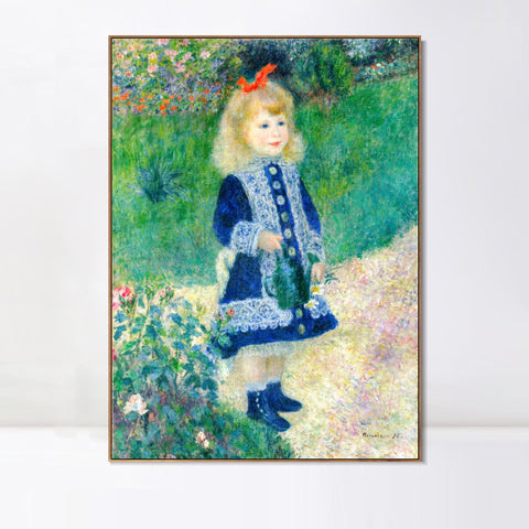 INVIN ART Framed Canvas A Girl with a Watering Can by Pierre Auguste Renoir Wall Art Living Room Home Office Decorations