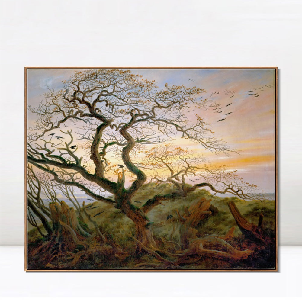 INVIN ART Framed Canvas Tree with Ravens and Prehistoric Tumulus on The Baltic Coast#1 by Caspar David Friedrich Wall Art Living Room Home Office Decorations