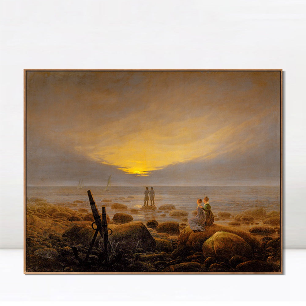 INVIN ART Framed Canvas Moonrise on The Seashore, 1821 by Caspar David Friedrich Wall Art Living Room Home Office Decorations