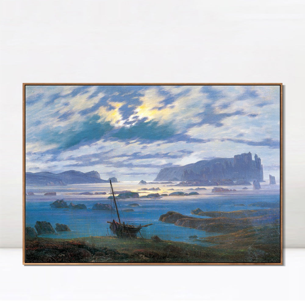 INVIN ART Framed Canvas Northern Sea by Moonlight by Caspar David Friedrich Wall Art Living Room Home Office Decorations