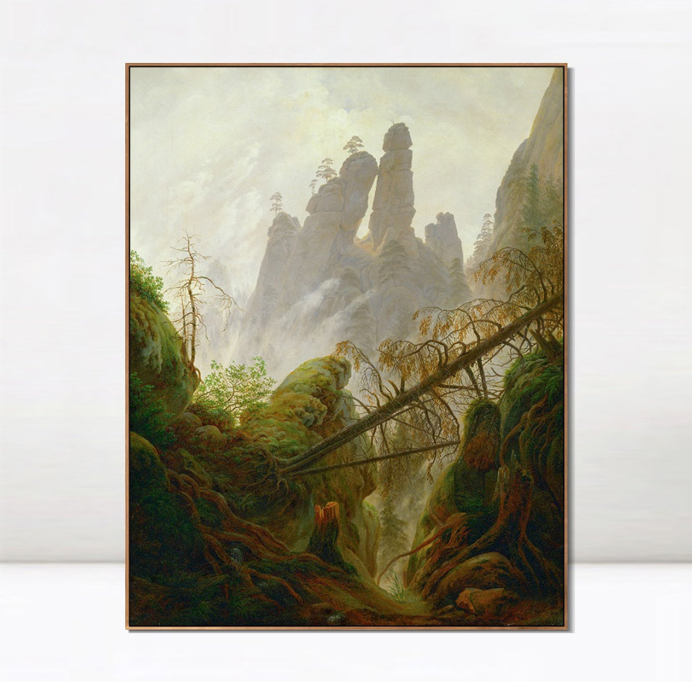 INVIN ART Framed Canvas Rocky Ravine by Caspar David Friedrich Wall Art Living Room Home Office Decorations