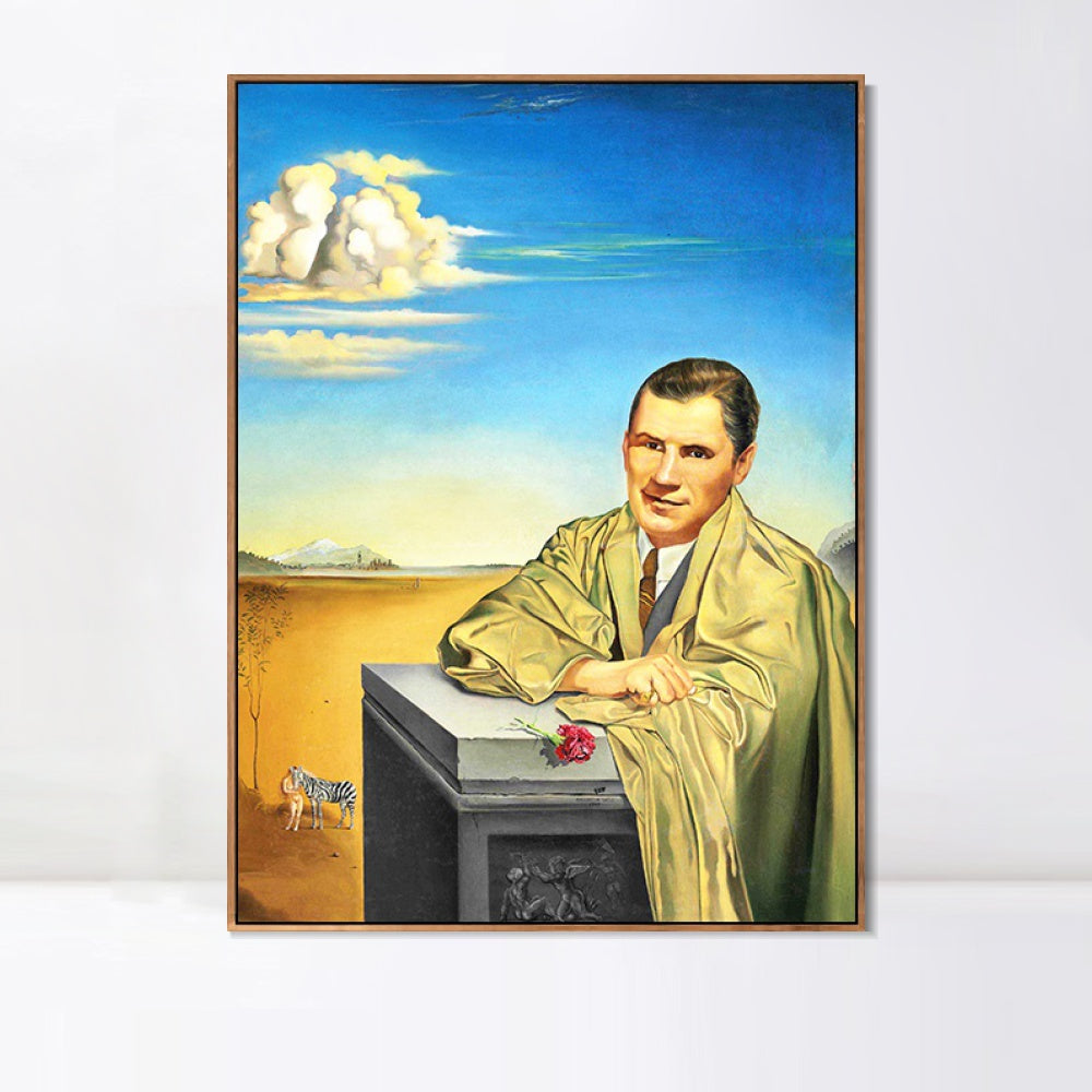 INVIN ART Framed Canvas Portrait of Monsieur John Perona(1949) by Salvador Dal Wall Art Living Room Home Office Decorations