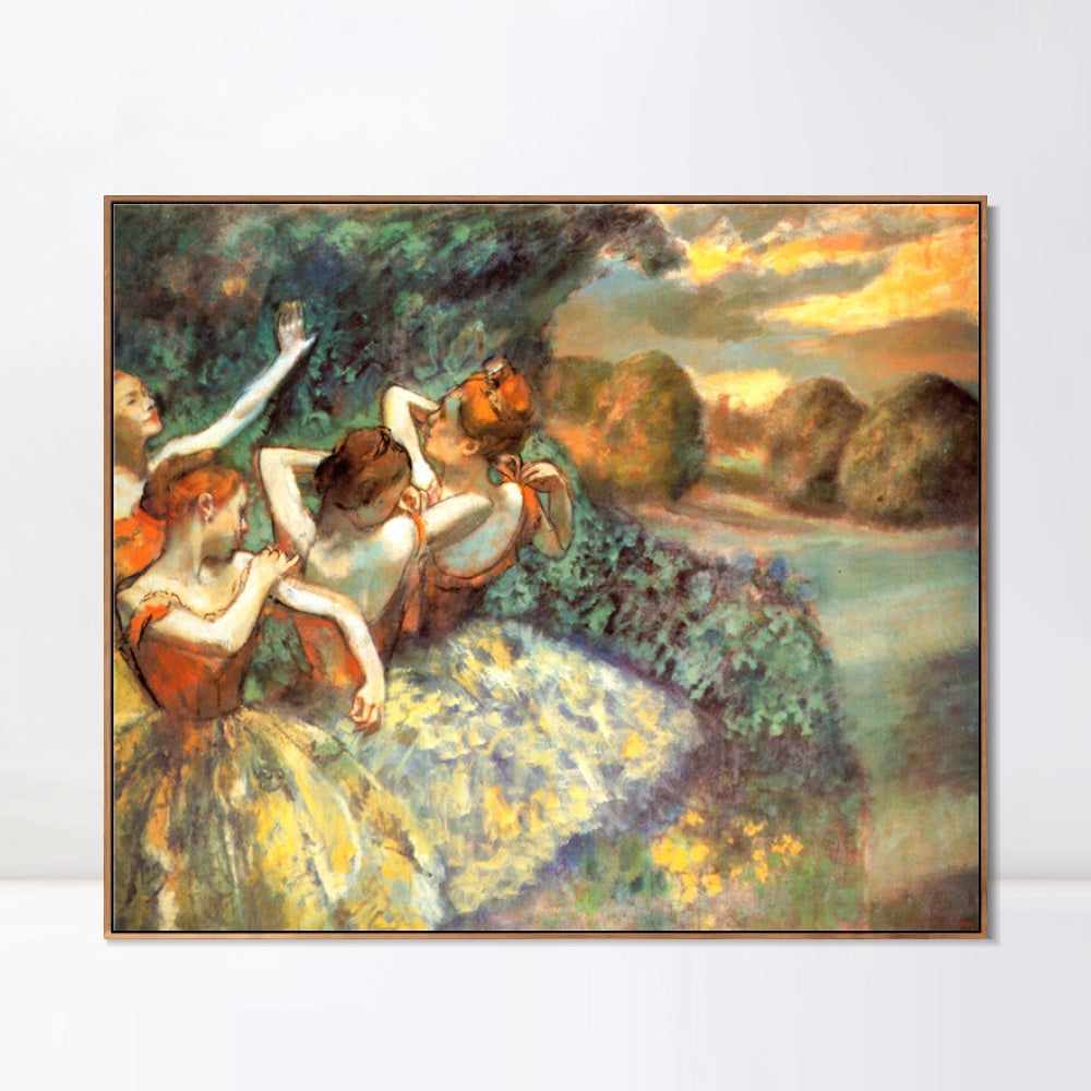 INVIN ART Framed Canvas Giclee Print En attendant l'entr篓娄e en sc篓篓ne by Edgar Degas Wall Art