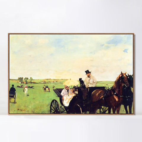 INVIN ART Framed Canvas Giclee Print Art A Carriage at the Races by Edgar Degas Wall Art Living Room Home Office Decorations