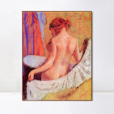 INVIN ART Framed Canvas Giclee Print Art After the Bath 2 by Edgar Degas Wall Art Living Room Home Office Decorations