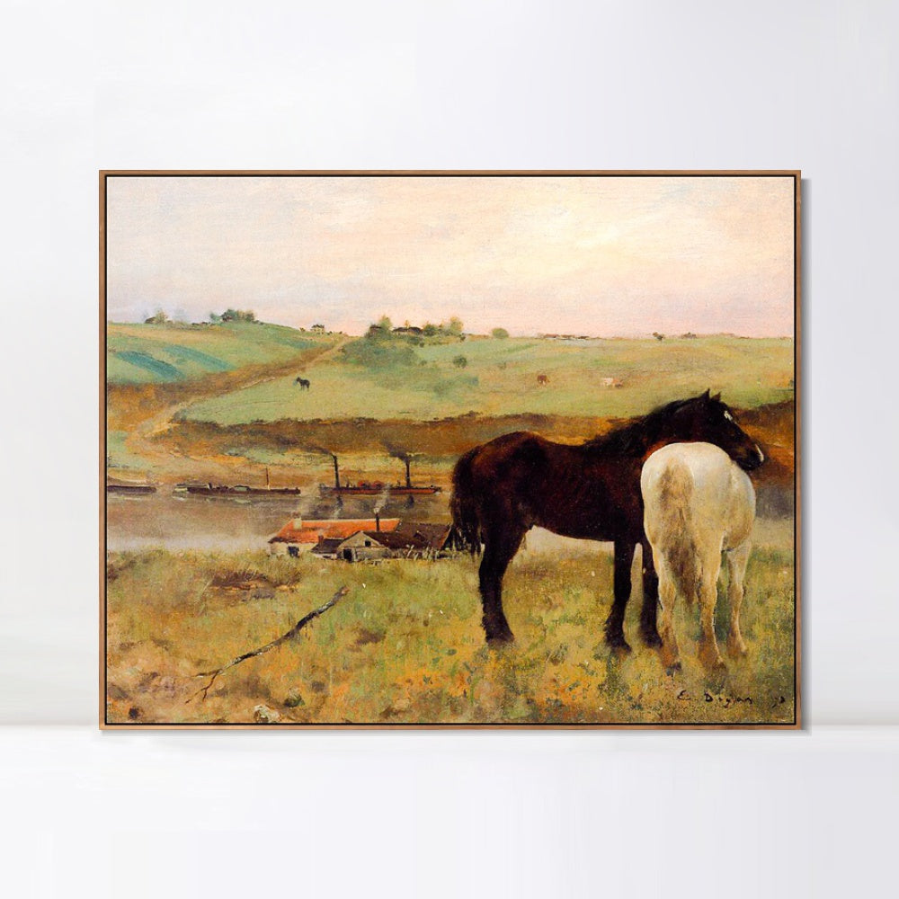 INVIN ART Framed Canvas Giclee Print Art Horses in a Meadow a鈧?1871 by Edgar Degas Wall Art