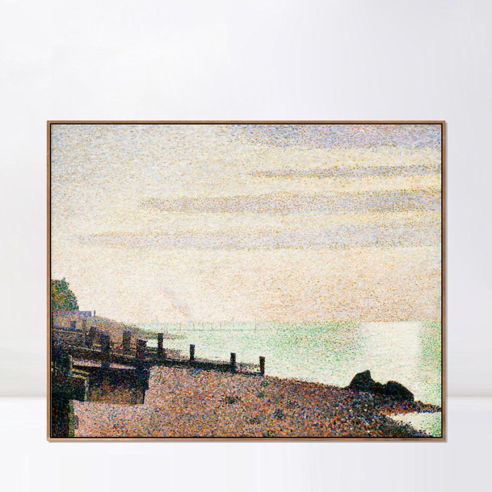 INVIN ART Framed Canvas Giclee Print Art Evening, Honfleur by Georges Seurat Wall Art Living Room Home Office Decorations