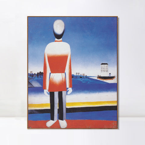 INVIN ART Framed Canvas Giclee Print Art Man in suprematic landscape by Kasimir Malevich Wall Art Living Room Home Office Decorations