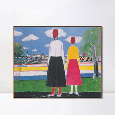 INVIN ART Framed Canvas Giclee Print Art Two figures in a landscape by Kasimir Malevich Wall Art Living Room Home Office Decorations