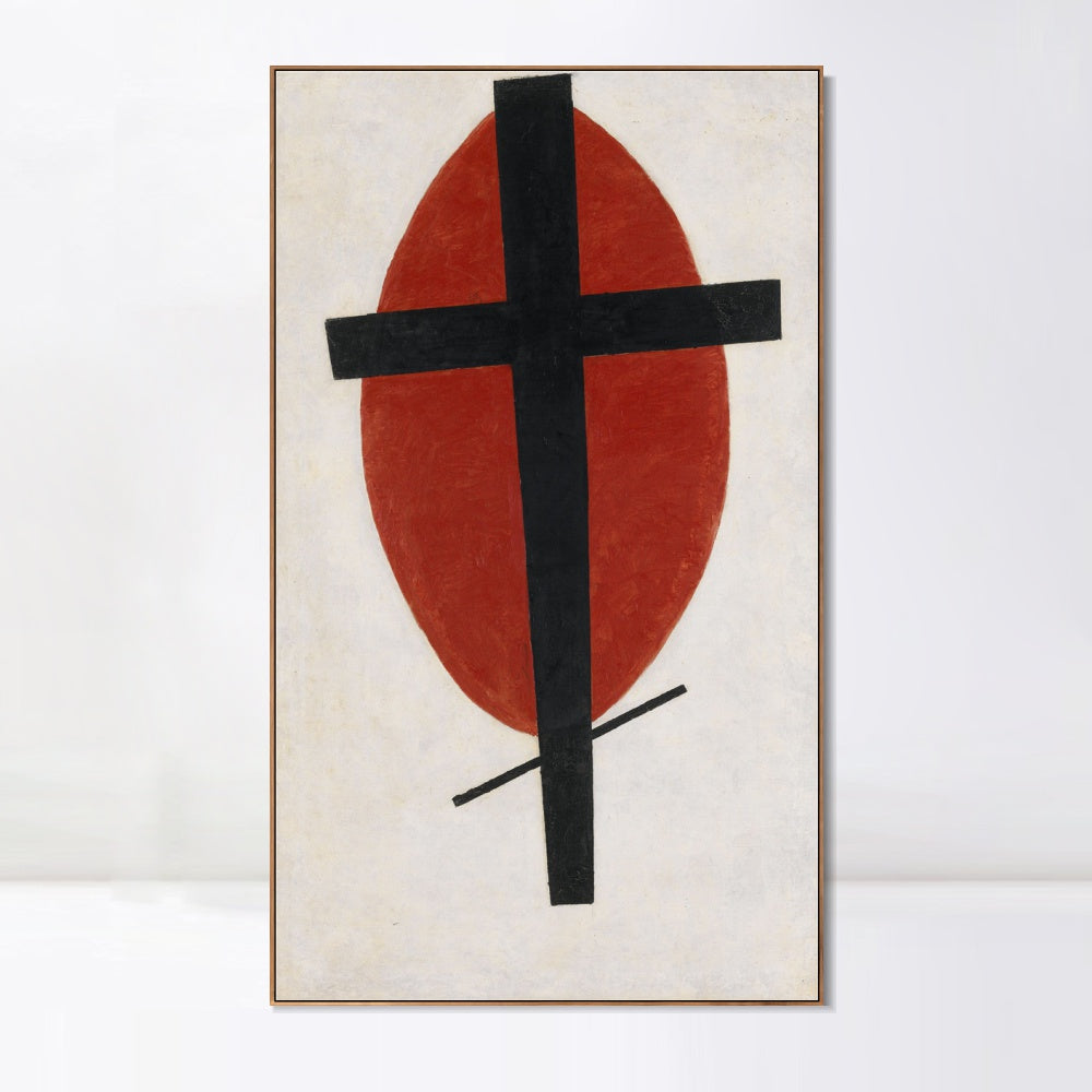 INVIN ART Framed Canvas Giclee Print Art Mystic Suprematism (Black Cross on Red Oval) by Kasimir Malevich Wall Art Living Room Home Office Decorations