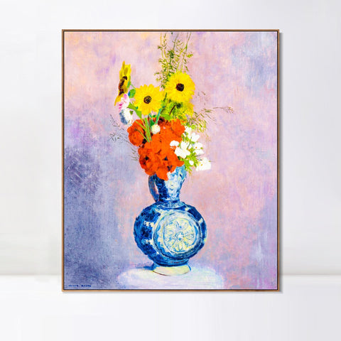 INVIN ART Framed Canvas Flowers in a Vase#017 by Odilon Redon Wall Art Living Room Home Office Decorations