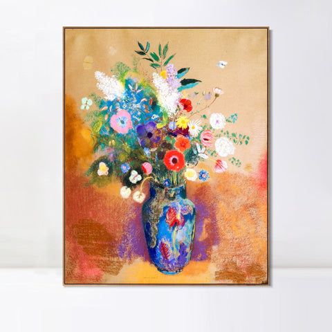 INVIN ART Framed Canvas Flowers in a Vase#019 by Odilon Redon Wall Art Living Room Home Office Decorations