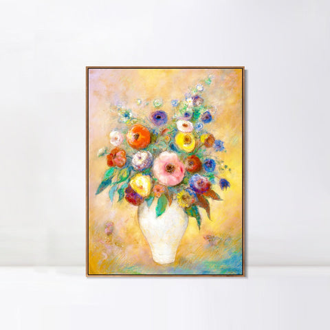 INVIN ART Framed Canvas Vase of Flowers by Odilon Redon Wall Art Living Room Home Office Decorations