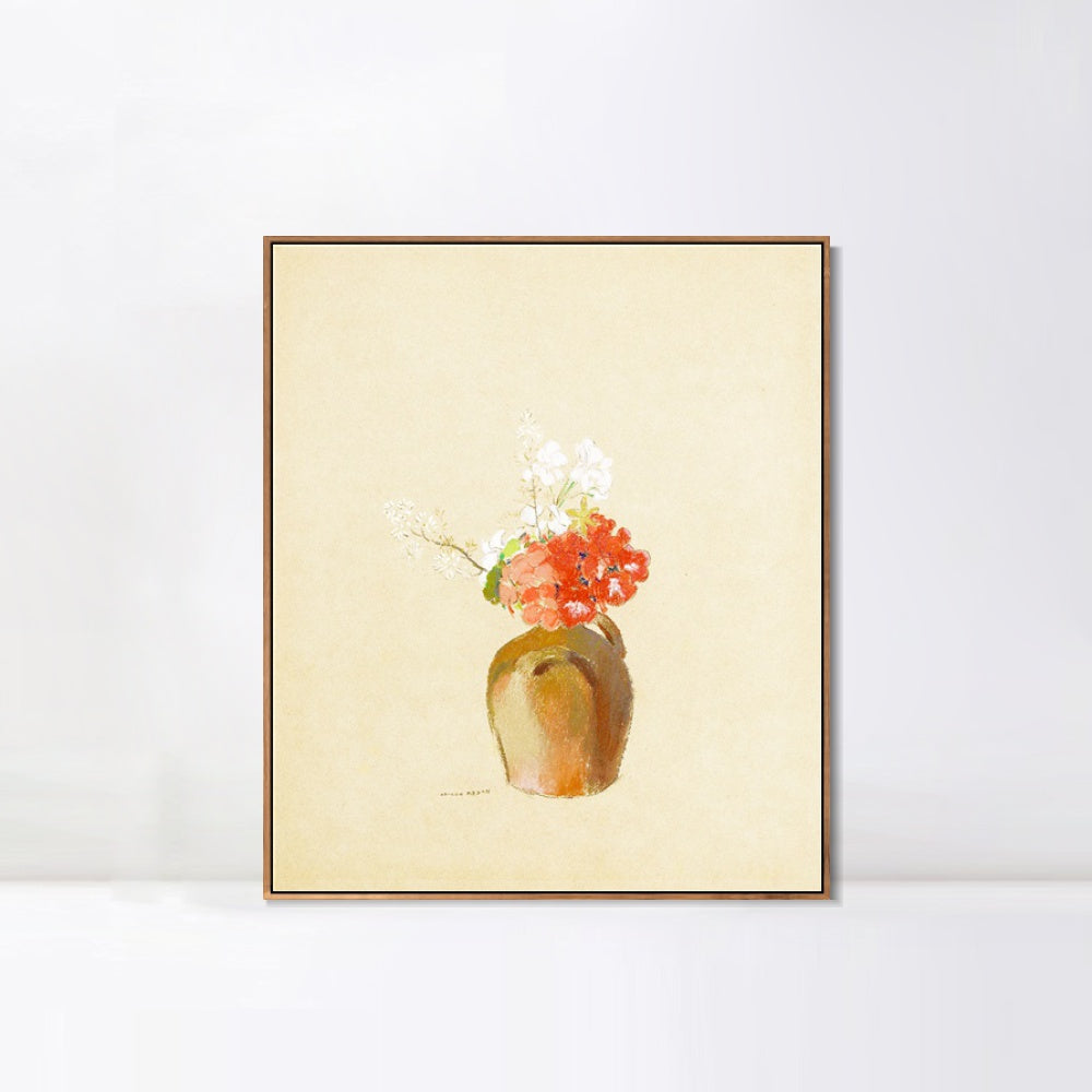 INVIN ART Framed Canvas Flowers in a Pot by Odilon Redon Wall Art Living Room Home Office Decorations
