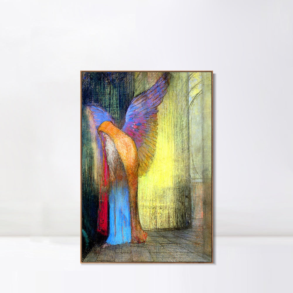 INVIN ART Framed Canvas Winged Old Man with a Long White Beard by Odilon Redon Wall Art Living Room Home Office Decorations