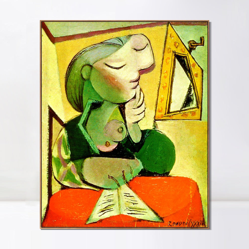 INVIN ART Framed Canvas Giclee Print Art Portrait de femme (Femme lisant) by Pablo Picasso Wall Art