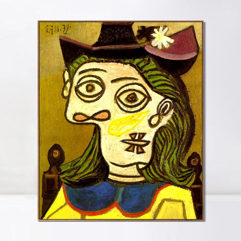 INVIN ART Framed Canvas Giclee Print Art 1939 Woman's head with purple hat by Pablo Picasso Wall Art Living Room Home Office Decorations