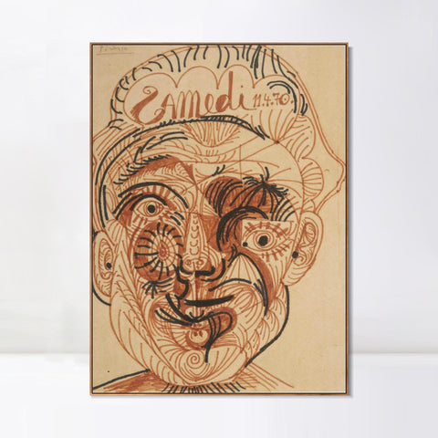 INVIN ART Framed Canvas Giclee Print Art Man's head#1 by Pablo Picasso Wall Art Living Room Home Office Decorations